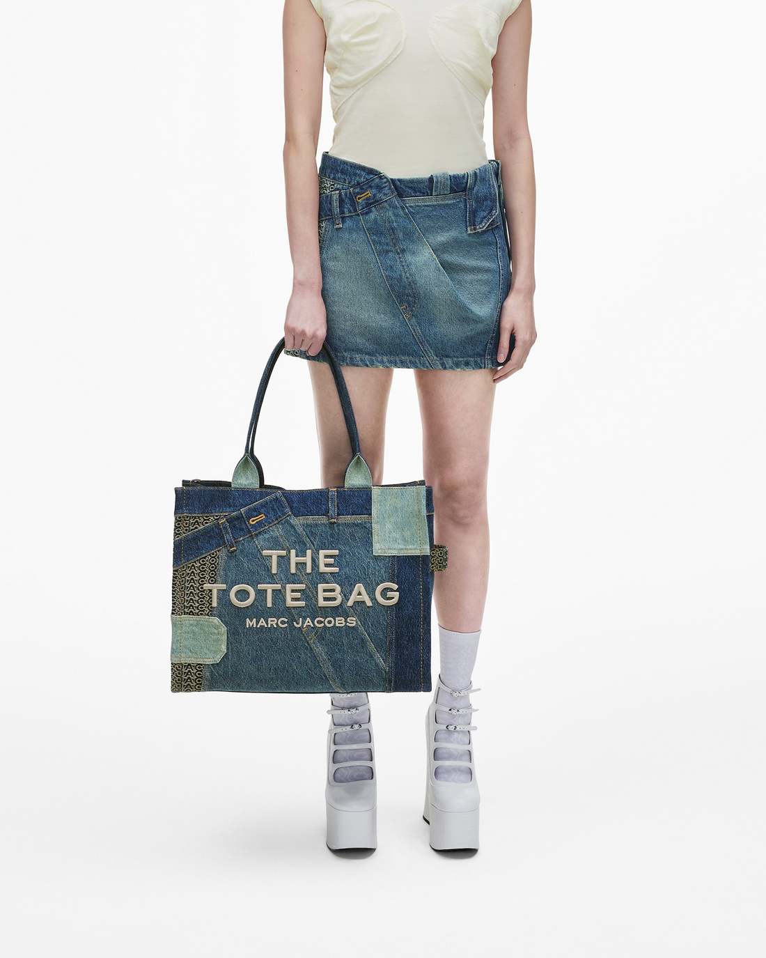 Marc Jacobs The Deconstructed Denim Large Tote Bag Indigo Multi