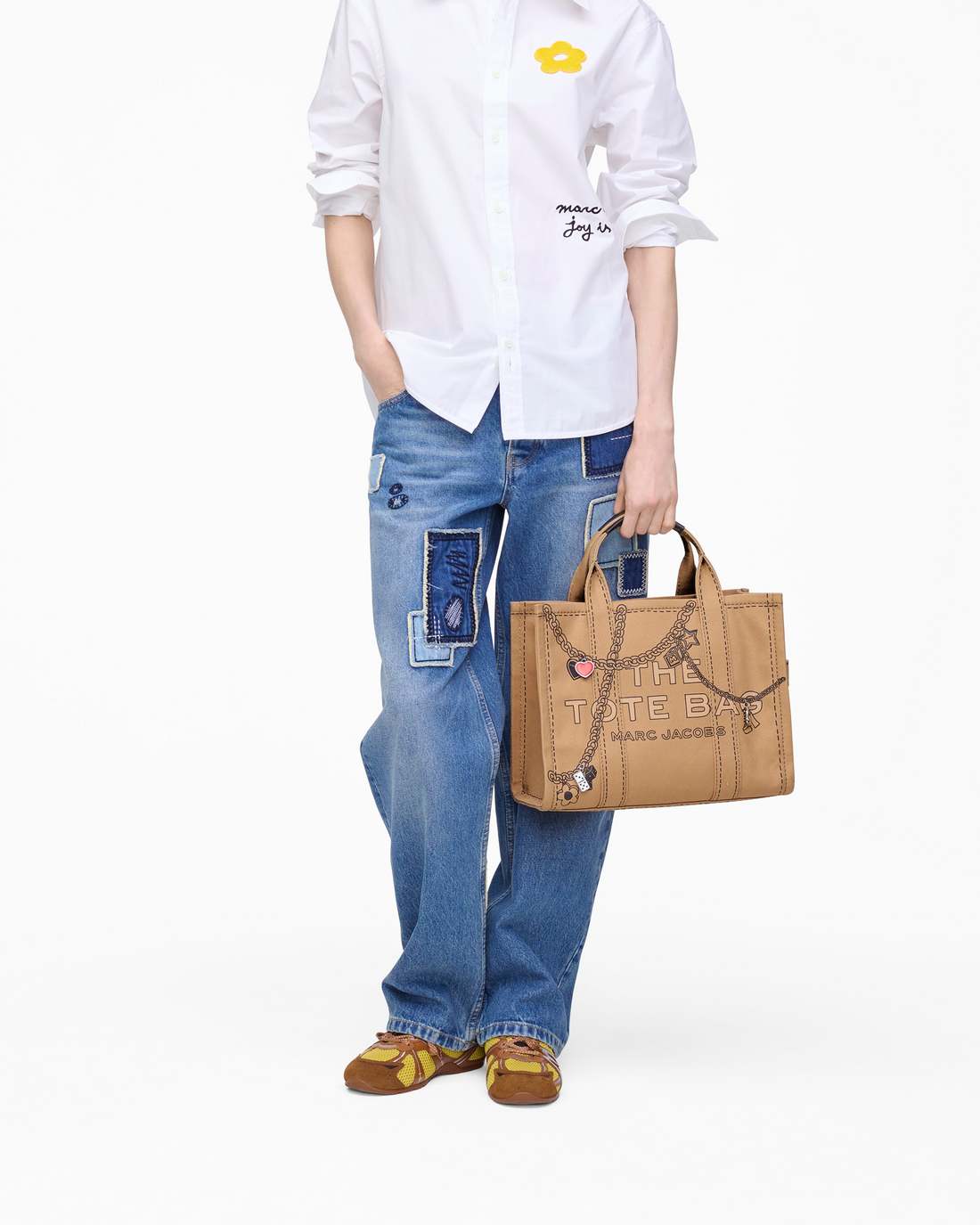 Marc Jacobs The Trompe L'Oeil Charm Canvas Medium Tote Bag Camel Multi