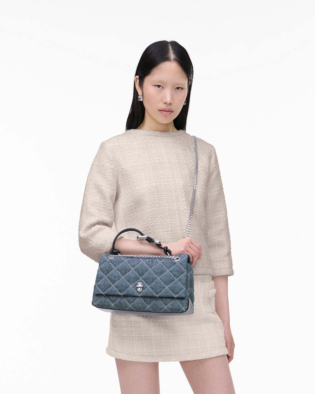 Marc Jacobs The Quilted Denim Dual Convertible Shoulder Bag Light Wash Indigo