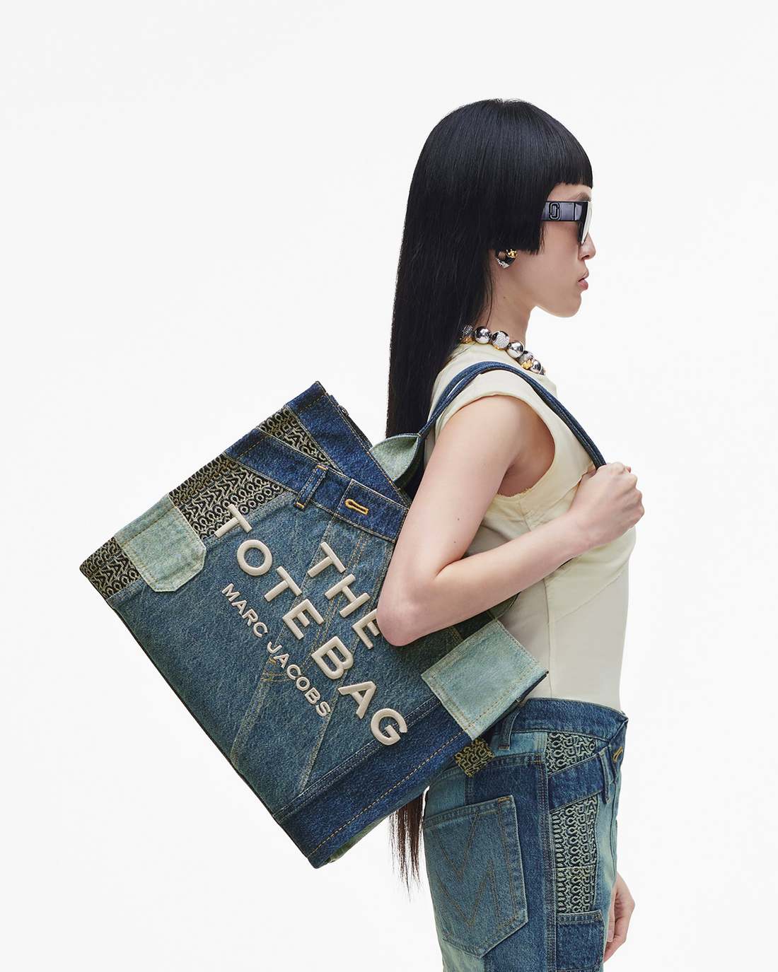 Marc Jacobs The Deconstructed Denim Large Tote Bag Indigo Multi
