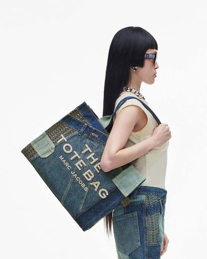 Marc Jacobs The Deconstructed Denim Large Tote Bag Indigo Multi