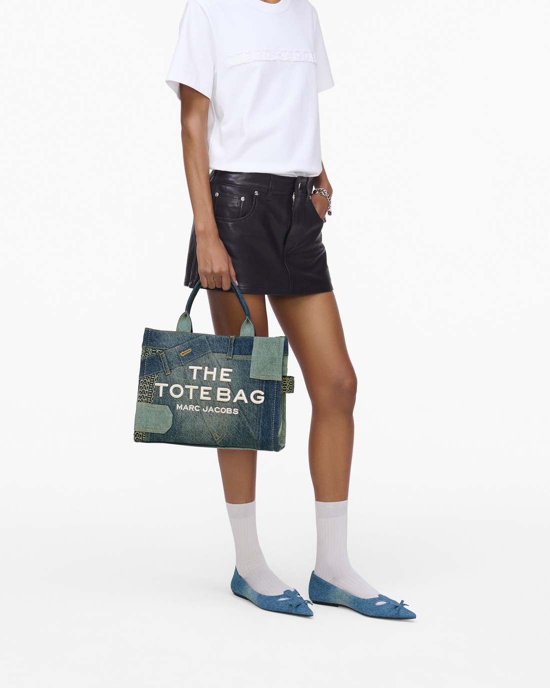 Marc Jacobs The Deconstructed Denim Medium Tote Bag Indigo Multi