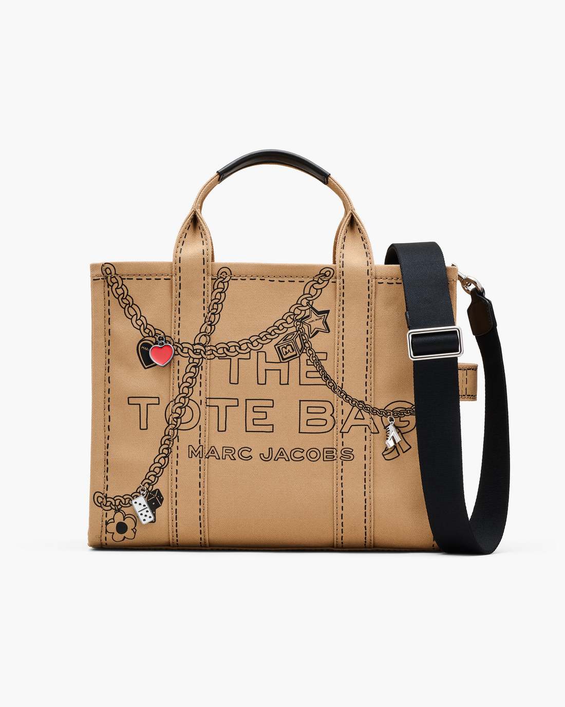Marc Jacobs The Trompe L'Oeil Charm Canvas Medium Tote Bag Camel Multi