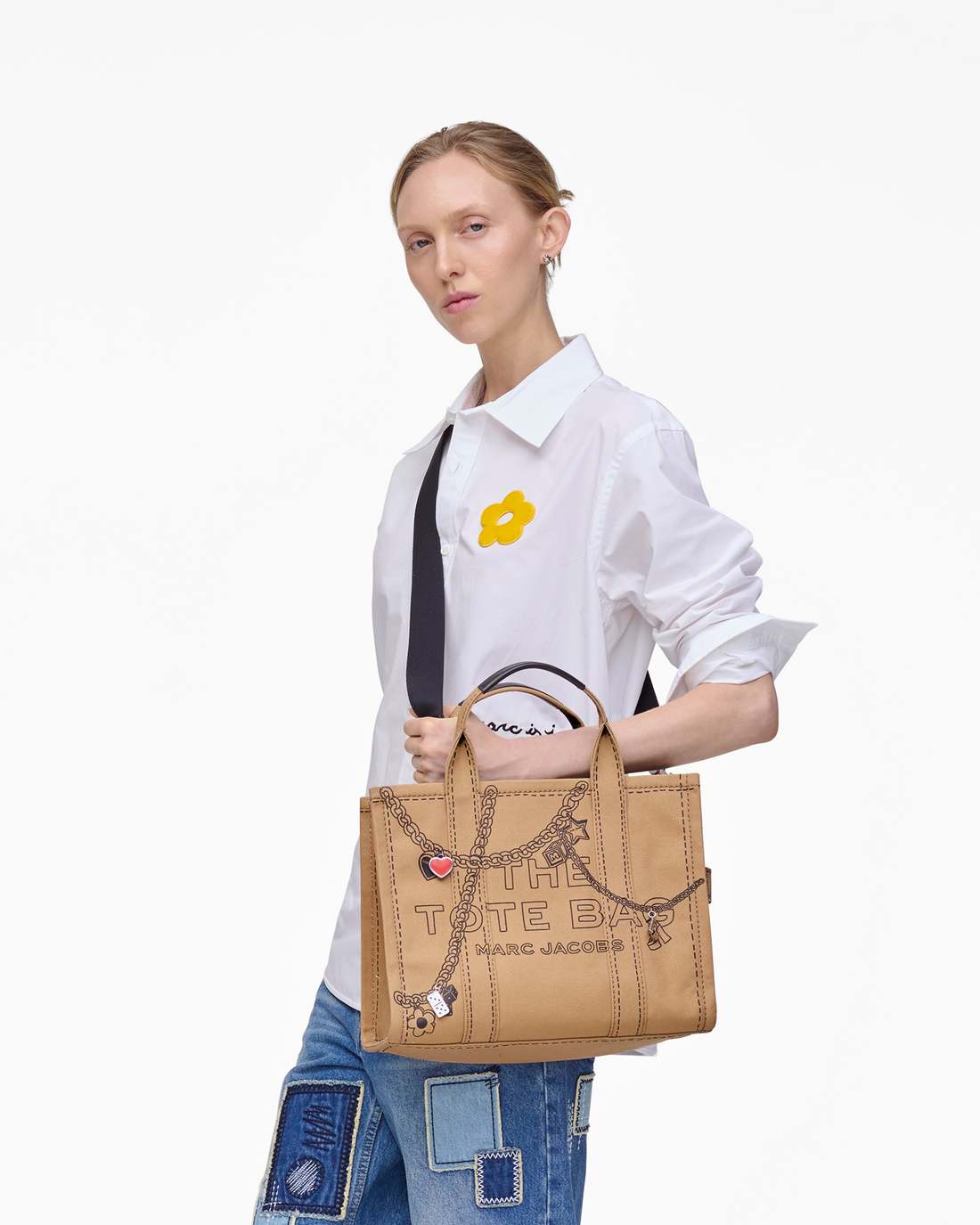 Marc Jacobs The Trompe L'Oeil Charm Canvas Medium Tote Bag Camel Multi