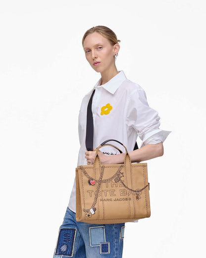 Marc Jacobs The Trompe L'Oeil Charm Canvas Medium Tote Bag Camel Multi