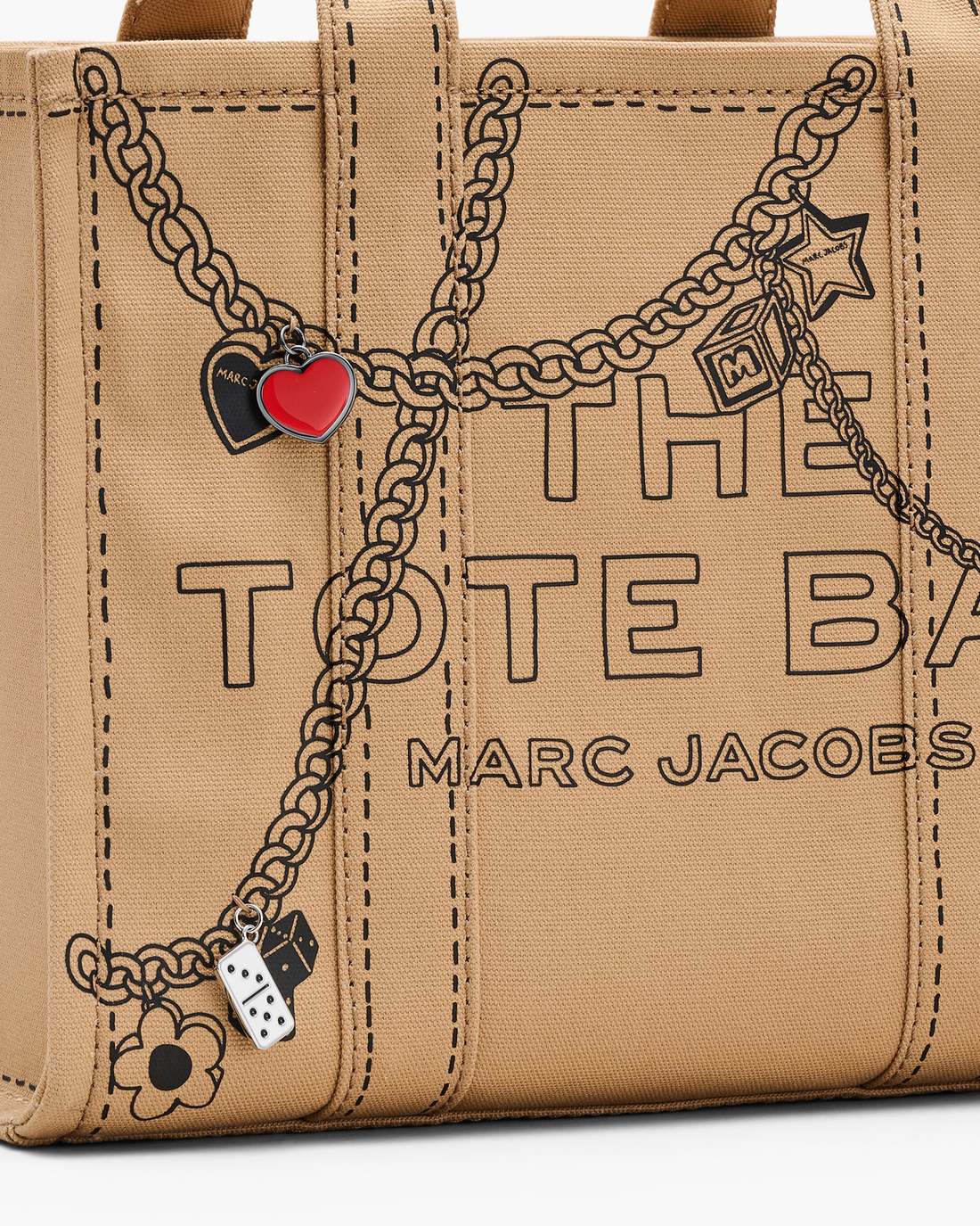 Marc Jacobs The Trompe L'Oeil Charm Canvas Medium Tote Bag Camel Multi