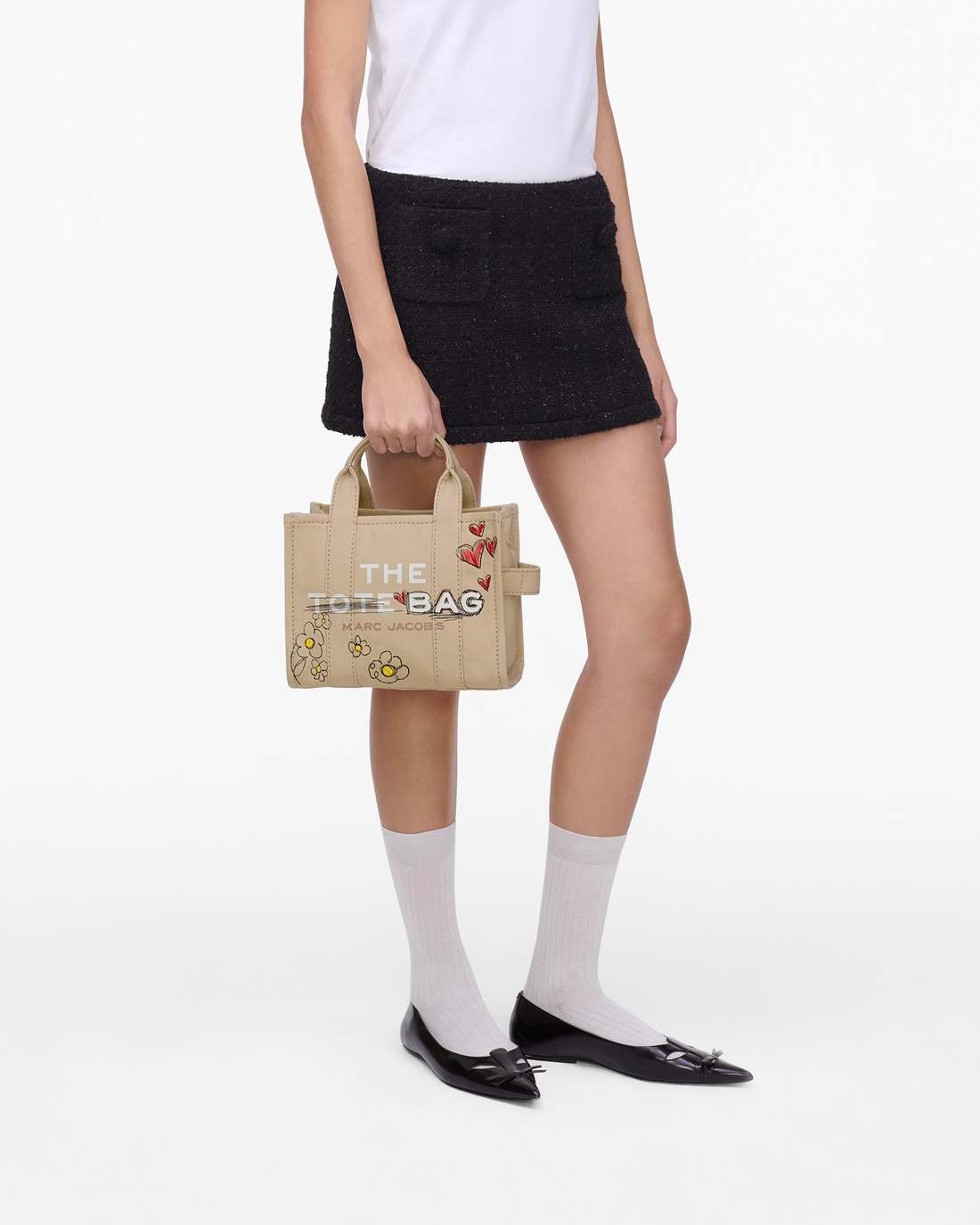 Marc Jacobs The Daisy Doodle Canvas Small Tote Bag Beige Multi