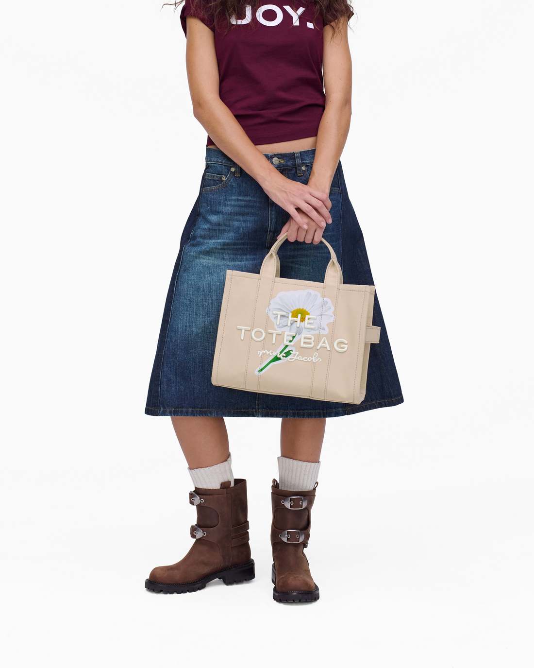 Marc Jacobs The Daisy Script Canvas Medium Tote Bag Cloud White Multi