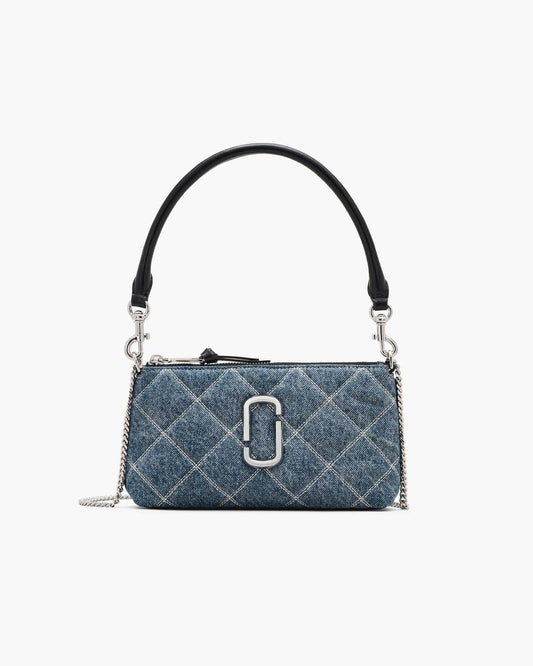 Marc Jacobs The Quilted Denim Snapshot Convertible Shoulder Bag Light Wash Indigo