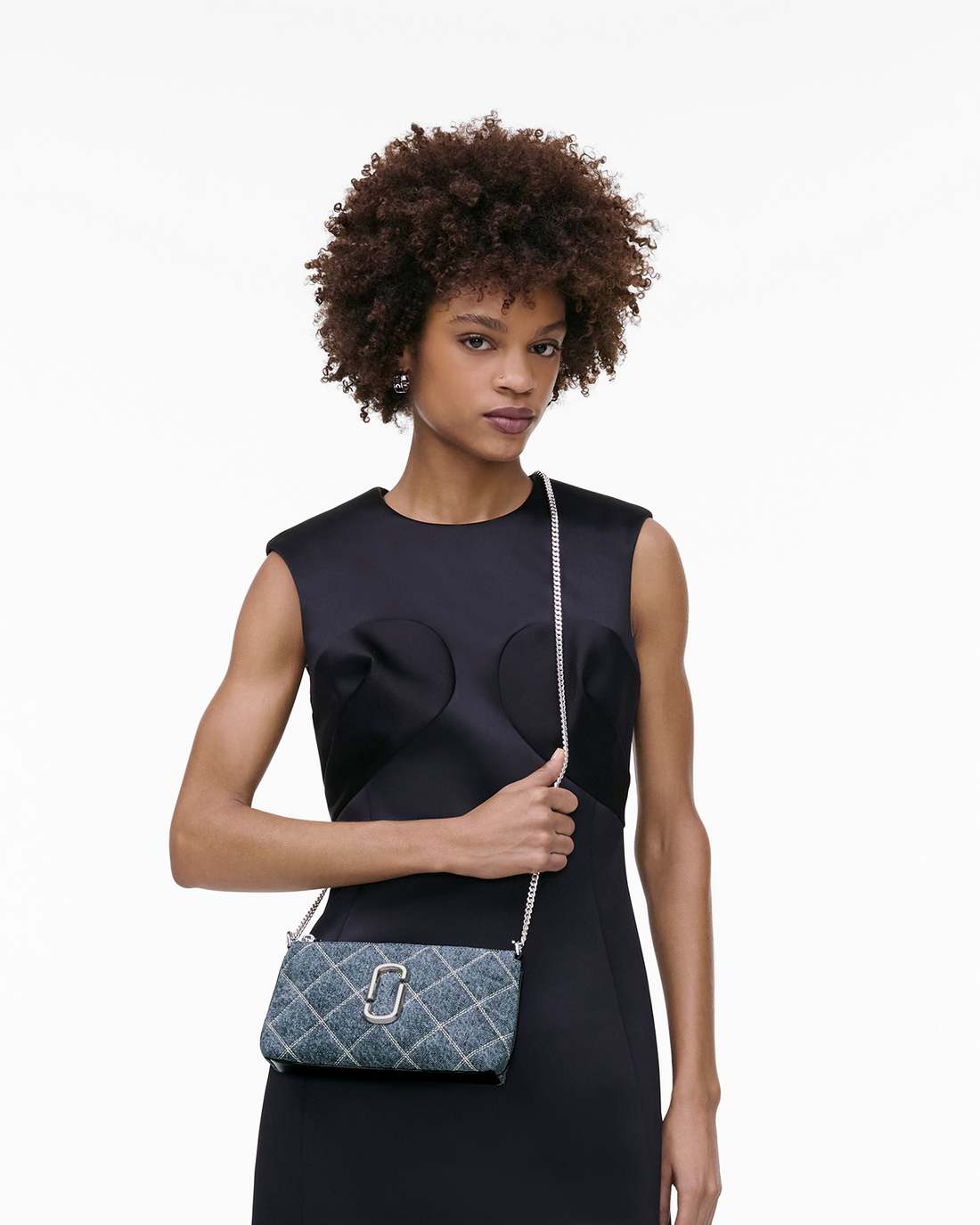 Marc Jacobs The Quilted Denim Snapshot Convertible Shoulder Bag Light Wash Indigo
