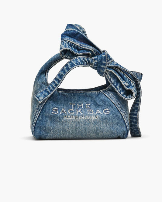 Marc Jacobs The Bow Denim Mini Sack Bag Medium Wash Indigo
