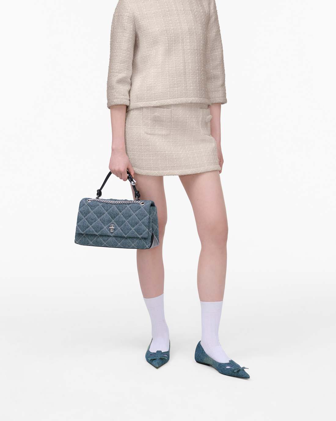 Marc Jacobs The Quilted Denim Dual Convertible Shoulder Bag Light Wash Indigo