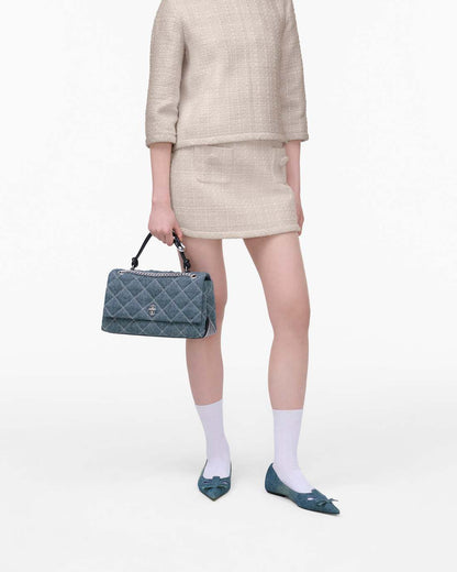 Marc Jacobs The Quilted Denim Dual Convertible Shoulder Bag Light Wash Indigo