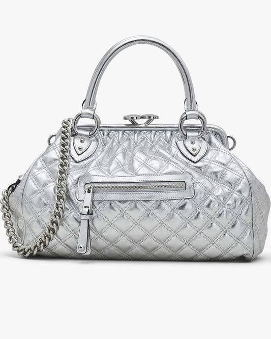 Marc Jacobs Re-Edition Quilted Metallic Leather Stam Bag Silver
