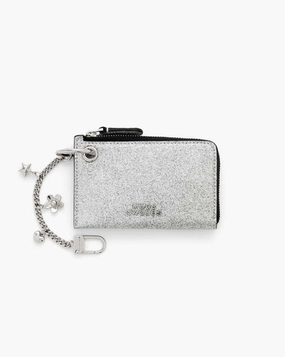 Marc Jacobs The Coated Glitter Everyday Top Zip Charm Wallet Silver