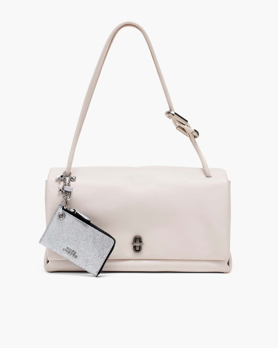 Marc Jacobs The Coated Glitter Everyday Top Zip Charm Wallet Silver