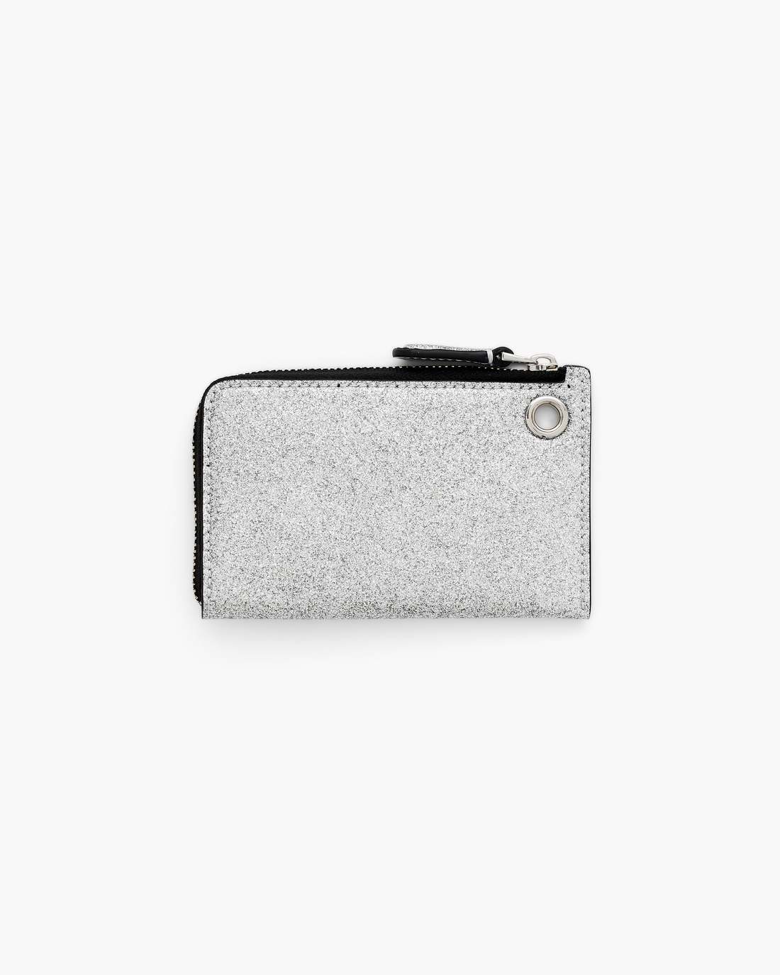 Marc Jacobs The Coated Glitter Everyday Top Zip Charm Wallet Silver