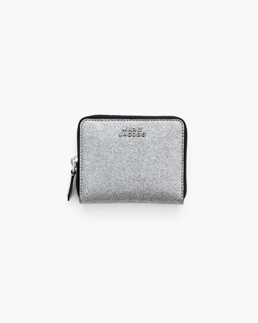 Marc Jacobs The Coated Glitter Everyday Slim Compact Wallet Silver