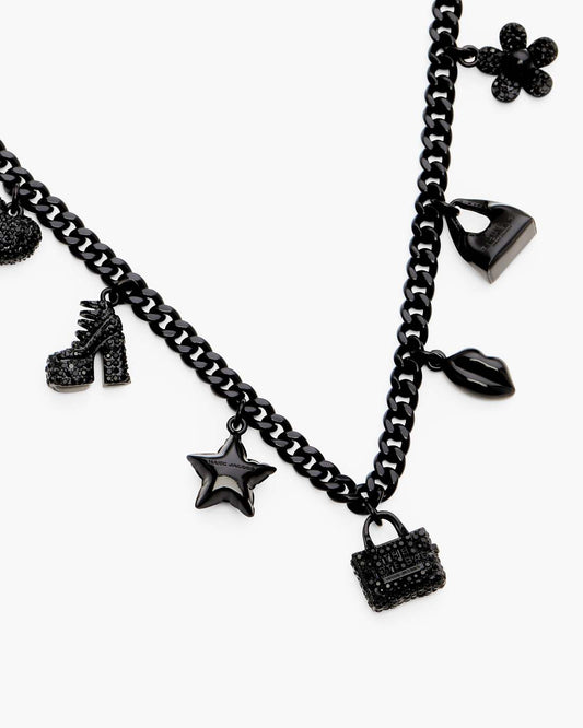 Marc Jacobs Mini Icon Pave Charm Necklace Black/Black Crystal