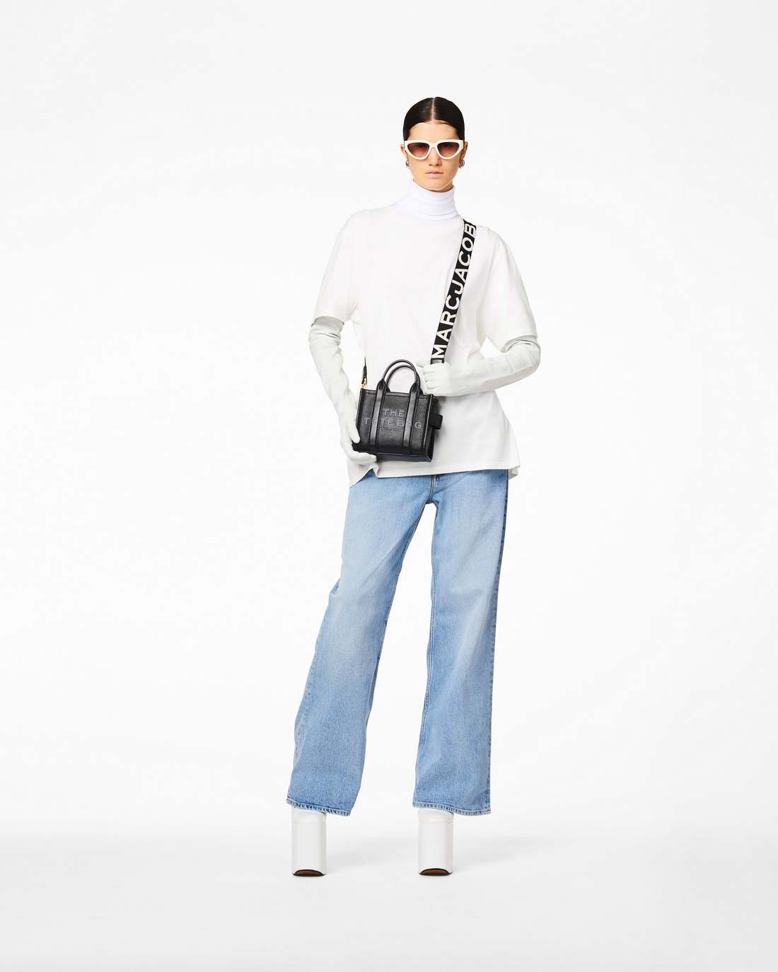 Marc Jacobs The Thin Logo Webbing Strap Black/White