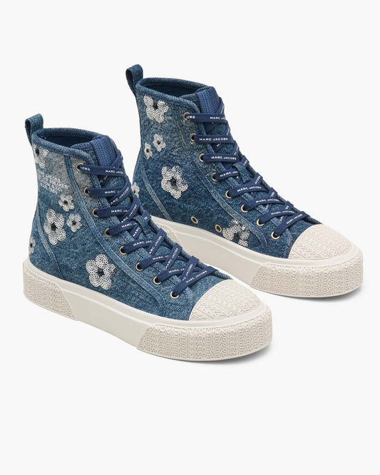 Marc Jacobs The Sequin Daisy Denim High Top Sneaker Vintage Indigo