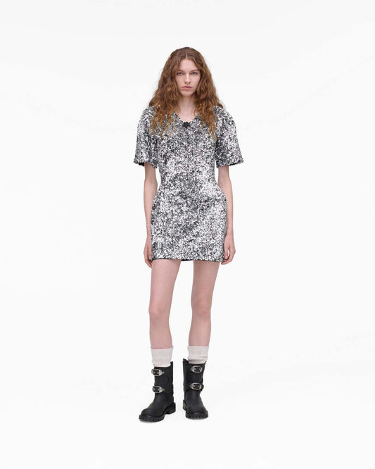 Marc Jacobs Sequin V-Neck Knit Dress Silver