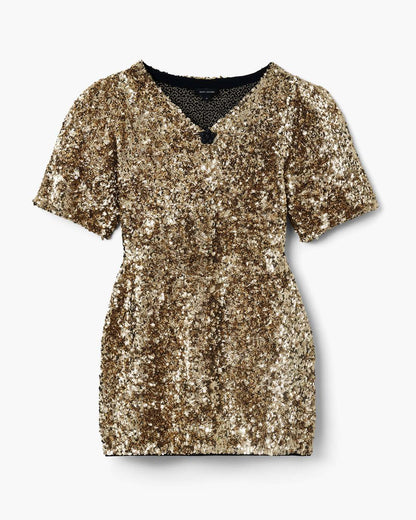 Marc Jacobs Sequin V-Neck Knit Dress Gold