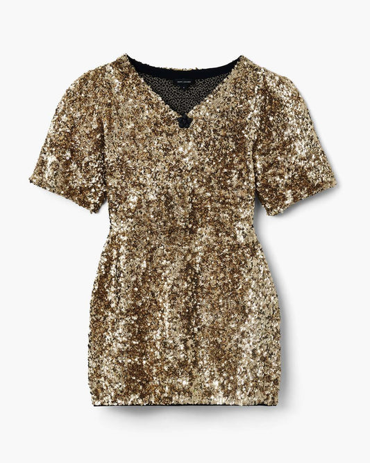 Marc Jacobs Sequin V-Neck Knit Dress Gold