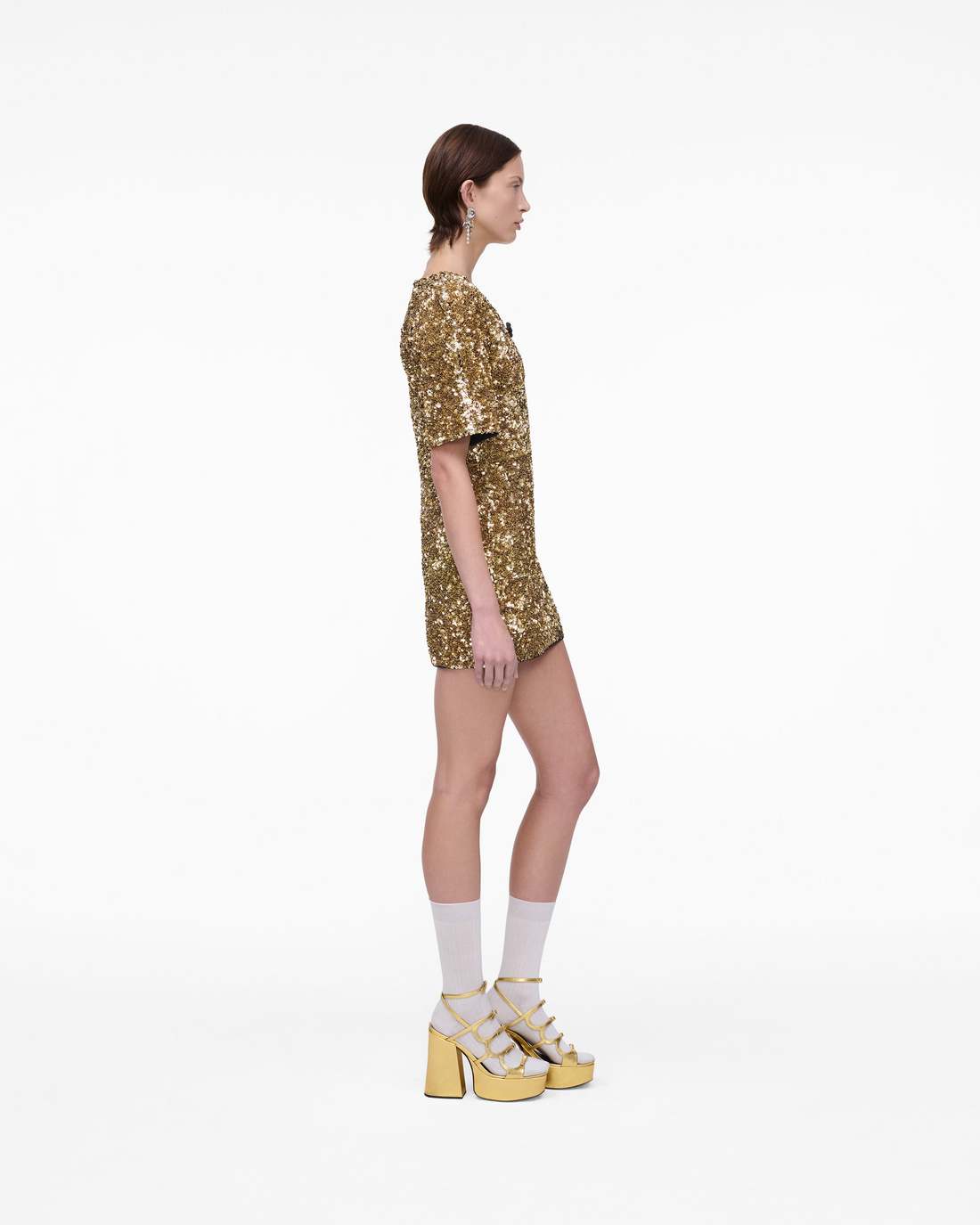 Marc Jacobs Sequin V-Neck Knit Dress Gold
