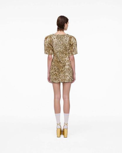 Marc Jacobs Sequin V-Neck Knit Dress Gold