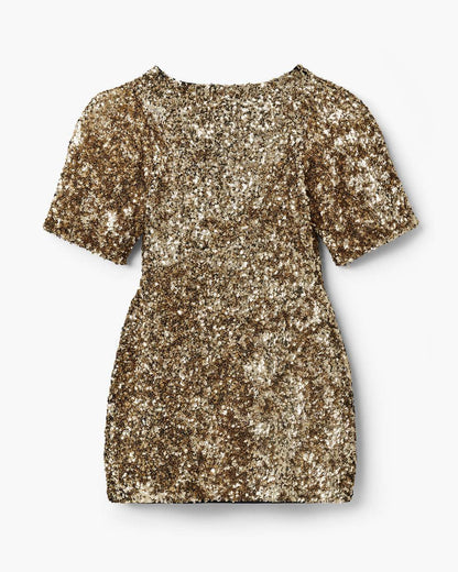 Marc Jacobs Sequin V-Neck Knit Dress Gold