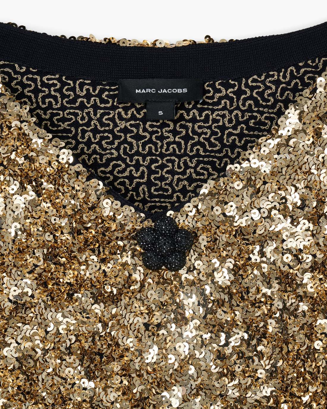 Marc Jacobs Sequin V-Neck Knit Dress Gold