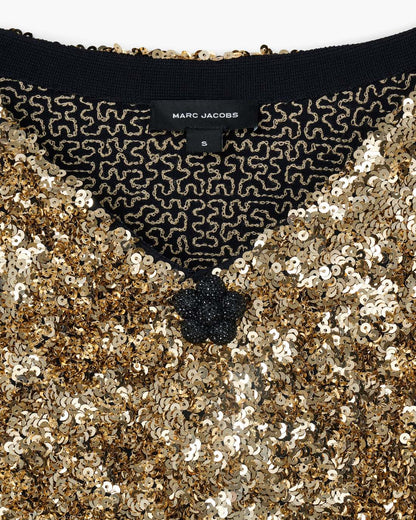 Marc Jacobs Sequin V-Neck Knit Dress Gold