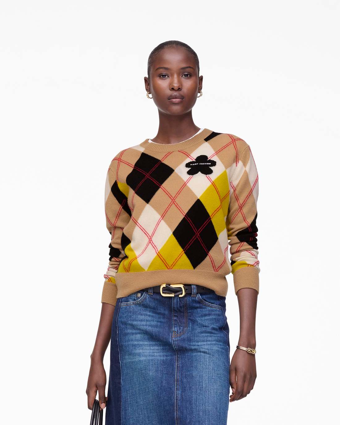 Marc Jacobs Preppy Daisy Argyle Crewneck Joy Yellow Multi