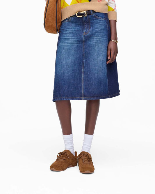 Marc Jacobs Two Tone Shadow Denim Skirt Dark Slub Indigo