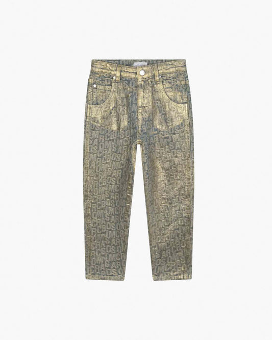 Marc Jacobs The Metallic Jumbled Logo Jeans Gold