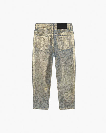 Marc Jacobs The Metallic Jumbled Logo Jeans Gold