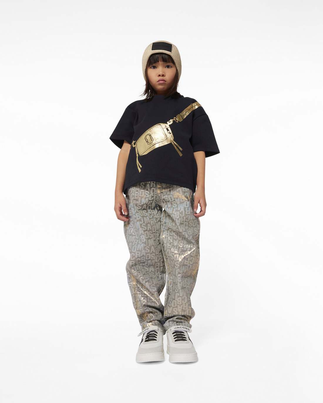 Marc Jacobs The Metallic Jumbled Logo Jeans Gold